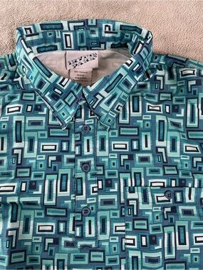 Retro Art Deco Vintage Style Polo Shirt Men’s Medium Irvine Park Blue squares